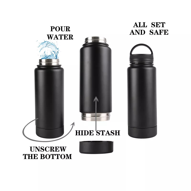 Water Bottle with Storage Stash Compartment