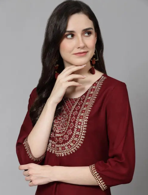 Women Embroidered Straight Kurta