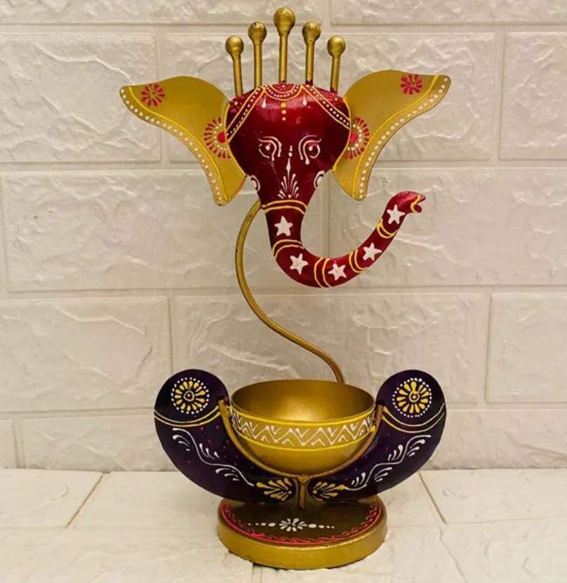 Aufwendig gefertigtes spirituelles Dekor Ganesha mit Teelichthalter