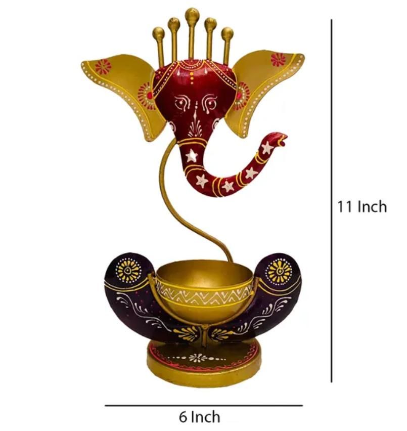 Aufwendig gefertigtes spirituelles Dekor Ganesha mit Teelichthalter