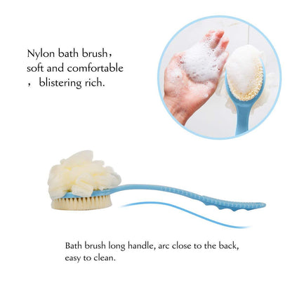 2 IN 1 loofah with handle, Bath Brush, back scrubber, Bath Brush with Soft Comfortable Bristles And Loofah with handle, Double Sided Bath Brush Scrubber for bathing