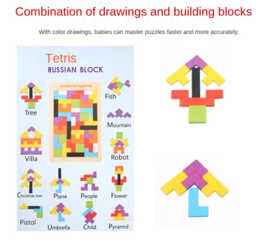 Colorful 3D Wooden Puzzle Tetris Game