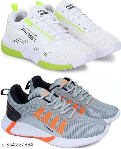 Combo of 2 Men's White Sports Shoes - Lightweight Running shoes for Men