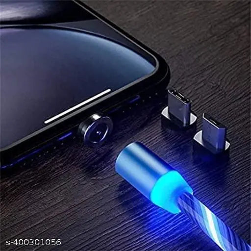 Autoryde Magnetic USB 360 Degree Rotation 3 in 1 Fast Charging Data Cable Compatible with All Phone & USB Type- C & Micro USB Nylon Braided Wire with LED Light | Random Colour