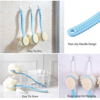 2 IN 1 loofah with handle, Bath Brush, back scrubber, Bath Brush with Soft Comfortable Bristles And Loofah with handle, Double Sided Bath Brush Scrubber for bathing