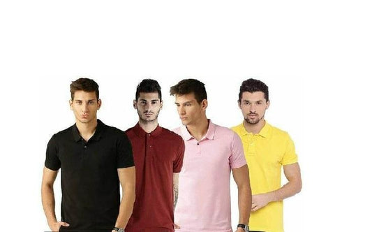 Poly Cotton Solid Half Sleeve Mens Polo T-Shirt (Pack of 4)
