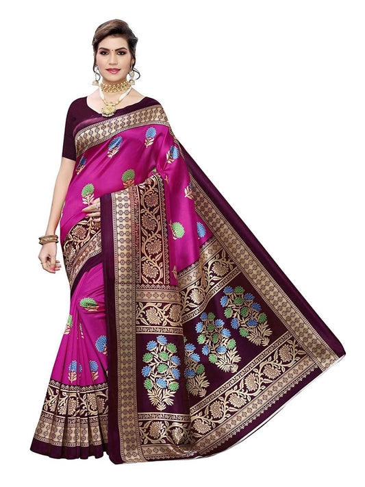 Wunderschönes bedrucktes Kunstseiden-Sari