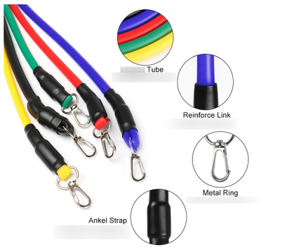 New Fitness Resistance Bands With Adjustable Hook (11Pcs/Set)