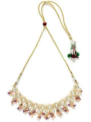 Karatcart vergoldetes Kundan-Halskettenset mit rosa und violettem Kristall für Damen
