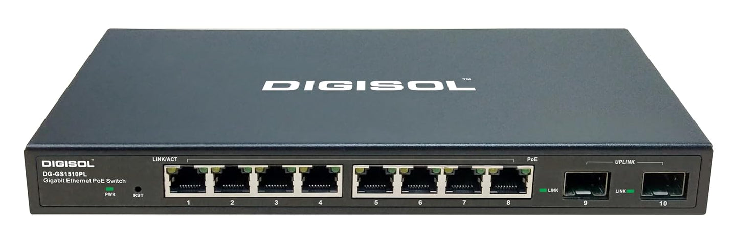 DIGISOL 8 Port Gigabit Smart Managed PoE Switch with 2 Giga SFP Ports , 75 Watts