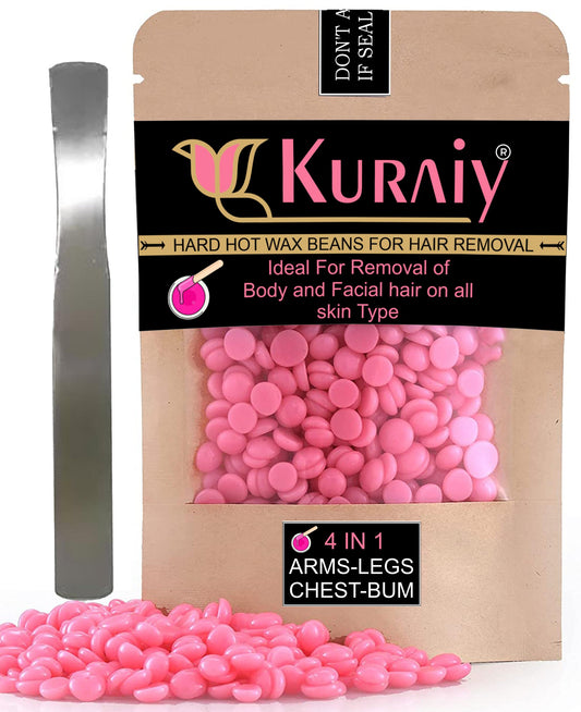 KURAIY� Hair Removal Hot Hard Body Wax Beans (50Gm) for Face, Arm, Legs, Bum and whole Body For Men and Women Suitable for All Skin Types with Steel Spatula