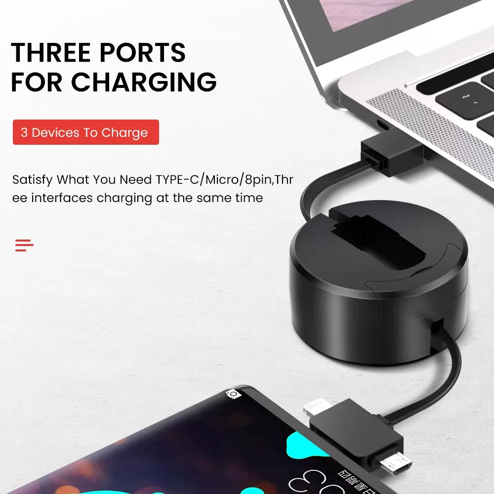 3 in 1 USB Fast Charge Cable for Android iPhone