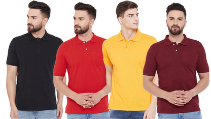 Cotton Blend Solid Half Sleeves Mens Polo T-Shirt Pack Of 4