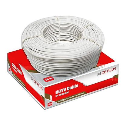 CP PLUS 3+1 Coaxial Pure Copper CCTV Camera Standard Cable for Security and Surveillance | Solid Annealed Bare Copper Conductor | Video, Power and Audio Communication (90 yards) White - CP-ECC-70R