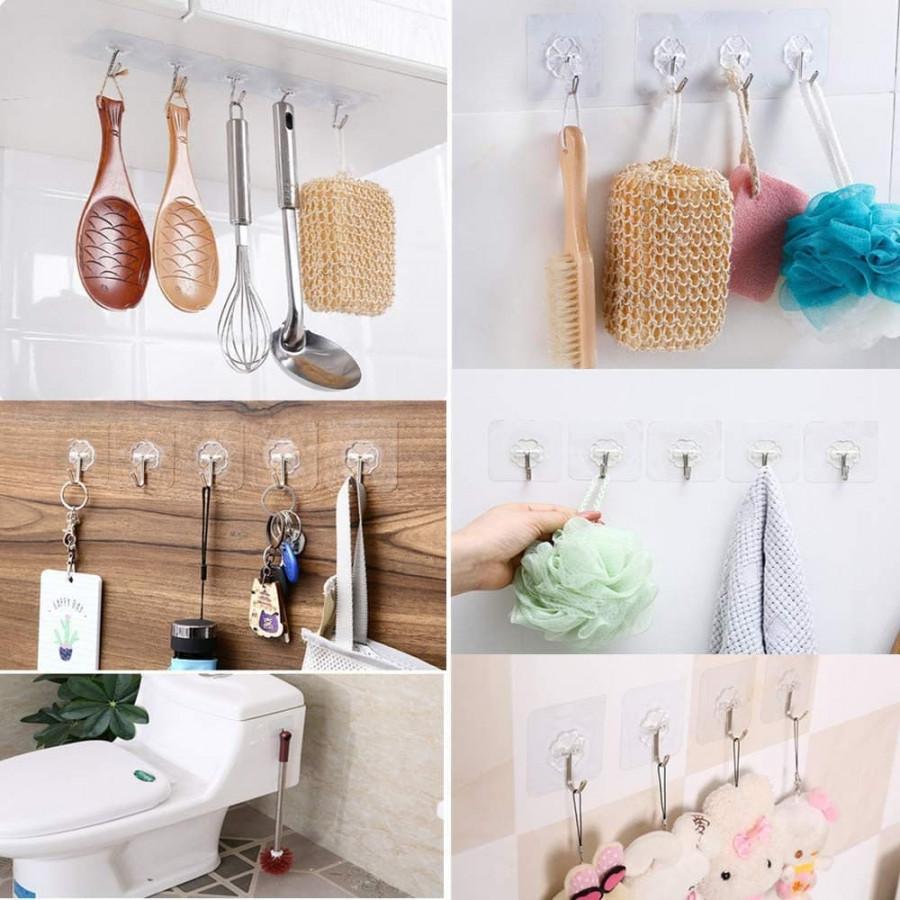 Hooks-Transparent Self Adhesive Hooks Hanger(Pack of 12)