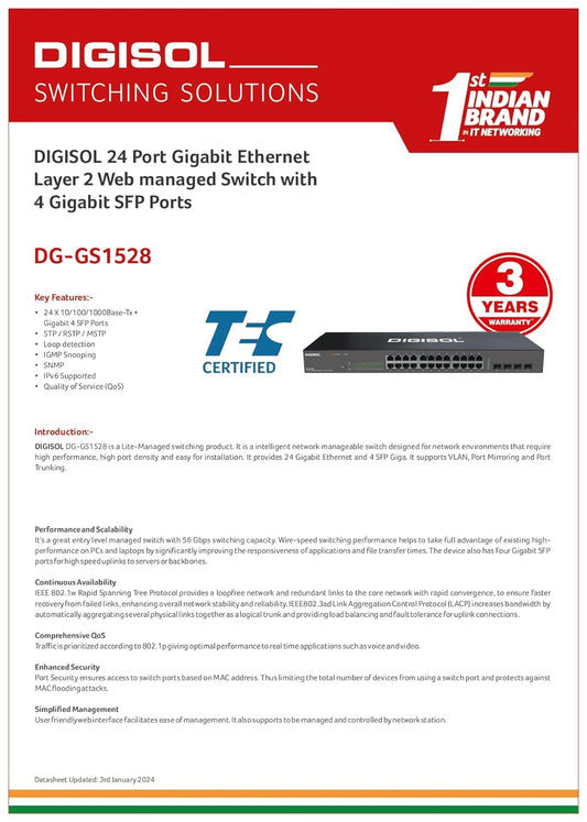 DIGISOL 24 Port Gigabit Smart Managed Switch with 4 Gigabit SFP Ports