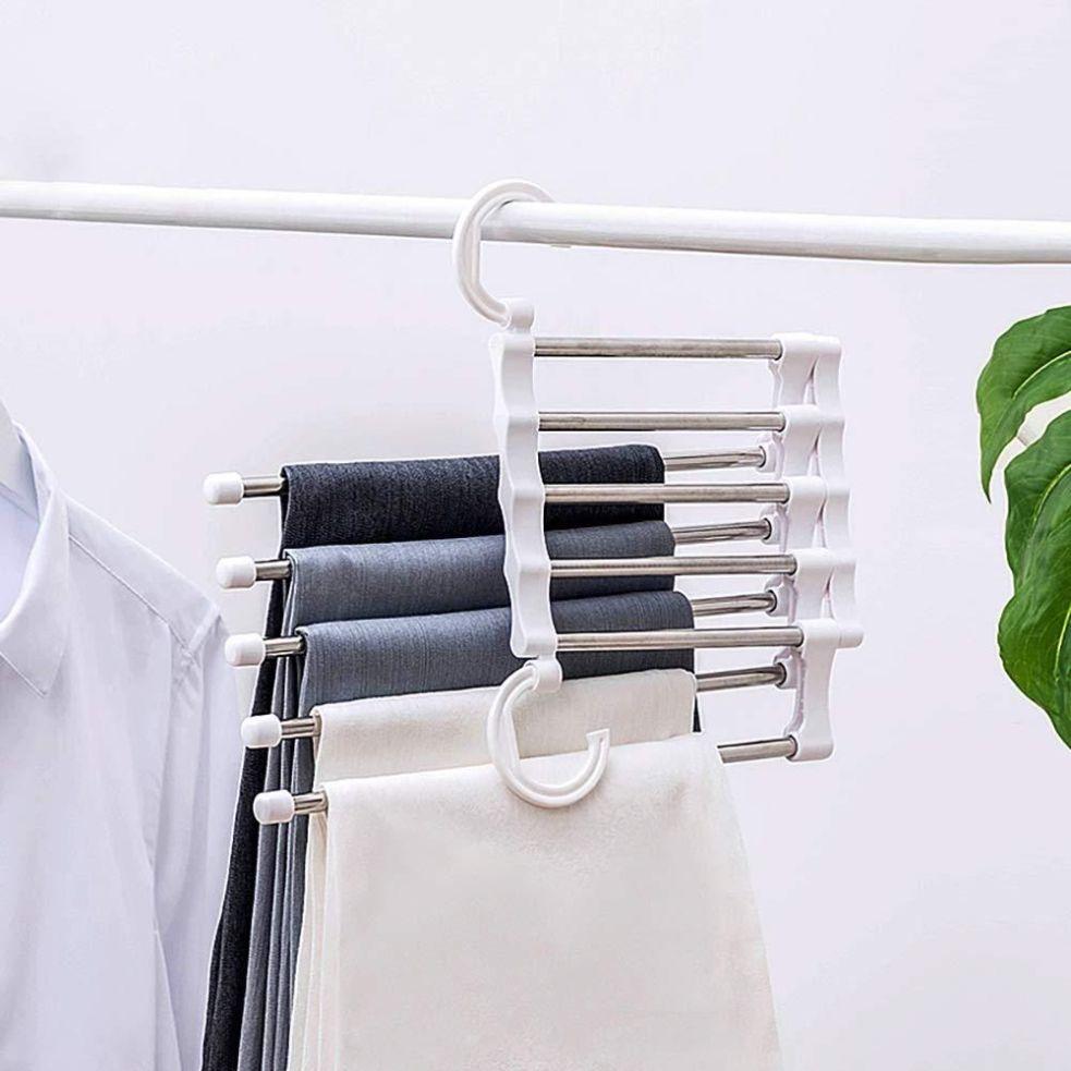 Hanger-5 In 1 Stainless Steel Multifunction Retractable Pants Rack Trouser Hanger(Pack of 2)