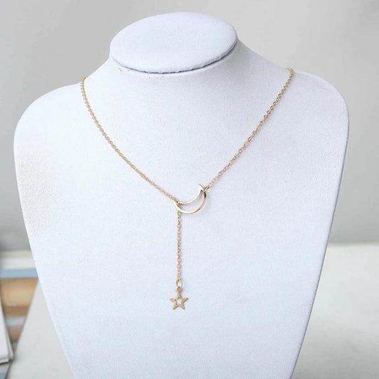 Fashion Moon Droping Star Pendant Necklace Gold-plated Plated Alloy Chain