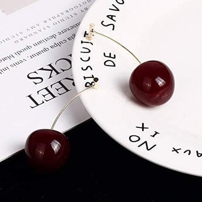 3D Red Cherry Drop Earrings Cute Fruit Gold Dangle Earrings