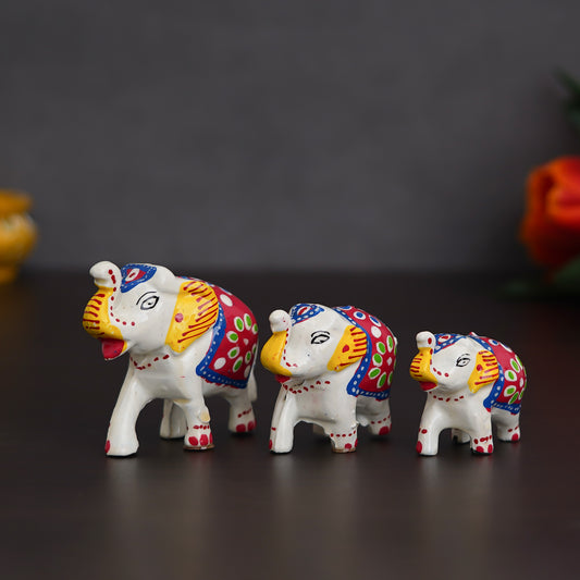Handcrafted Set of 3 Multicolor Elephant Statues Animal Figurines Decorative Showpieces