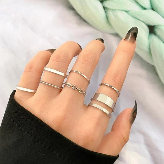 Silver Plated Trending Ring Set For Women (7 Pcs)