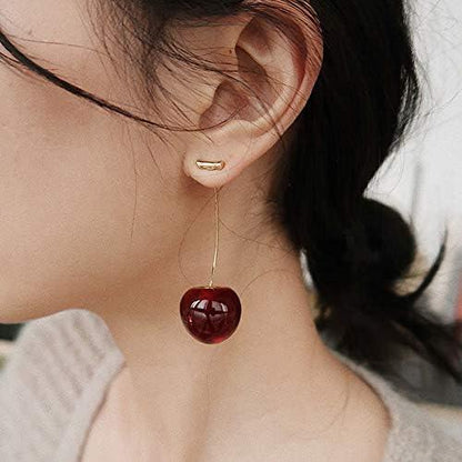 3D Rote Kirsche Tropfen Ohrringe Süße Obst Gold Baumeln Ohrringe