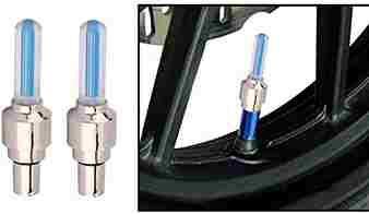 बाइक/साइकिल टायर एलईडी लाइट रिम वाल्व कैप मोशन सेंसर के साथ चमकती है (नीला)