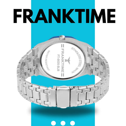 Stilvolle, runde silberne Titanit-Titan-Uhren von FrankTime für Herren. 