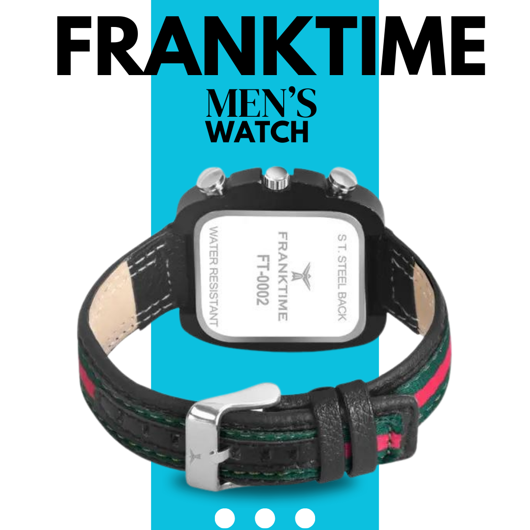 Lässige, solide, schwarze, quadratische Uhr von FrankTime für Herren