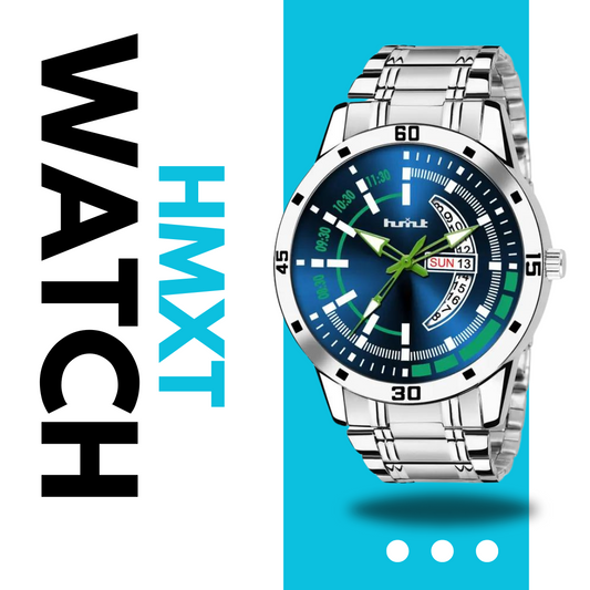 HMXT-2 डे एन डेट सीरीज पुरुषों की नीली सिल्वर चेन एनालॉग घड़ियाँ क्लासिक, आकर्षक, पेशेवर, शीर्ष-ट्रेंडी और स्टाइलिश एनालॉग घड़ियाँ पुरुषों/लड़कों के लिए ऑफिस, ऑफिस, पार्टी, पार्टी आदि के लिए 