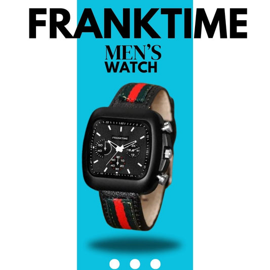 पुरुषों के लिए फ्रैंकटाइम की कैज़ुअल सॉलिड ब्लैक स्क्वायर घड़ी