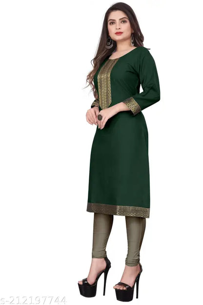 Desigener Kurtis New Collection Plain Cotton Golden Lace Border Pattern Casual Kurta for Girls & Women