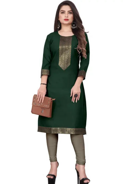 Desigener Kurtis New Collection Plain Cotton Golden Lace Border Pattern Casual Kurta for Girls & Women