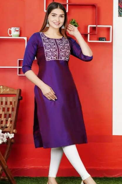 Purple Emrodery kurti for women