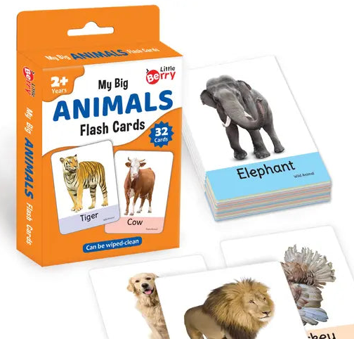 ANIMALS Flash Cards for Kids (32 Cards) | Fun Learning Toy for 2-6 years