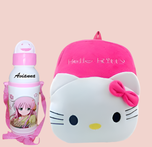 Hello Kitty Pink Mini Travel Bag With Free Water Bottle for Baby Girl & Baby Boy 2-5 Years.