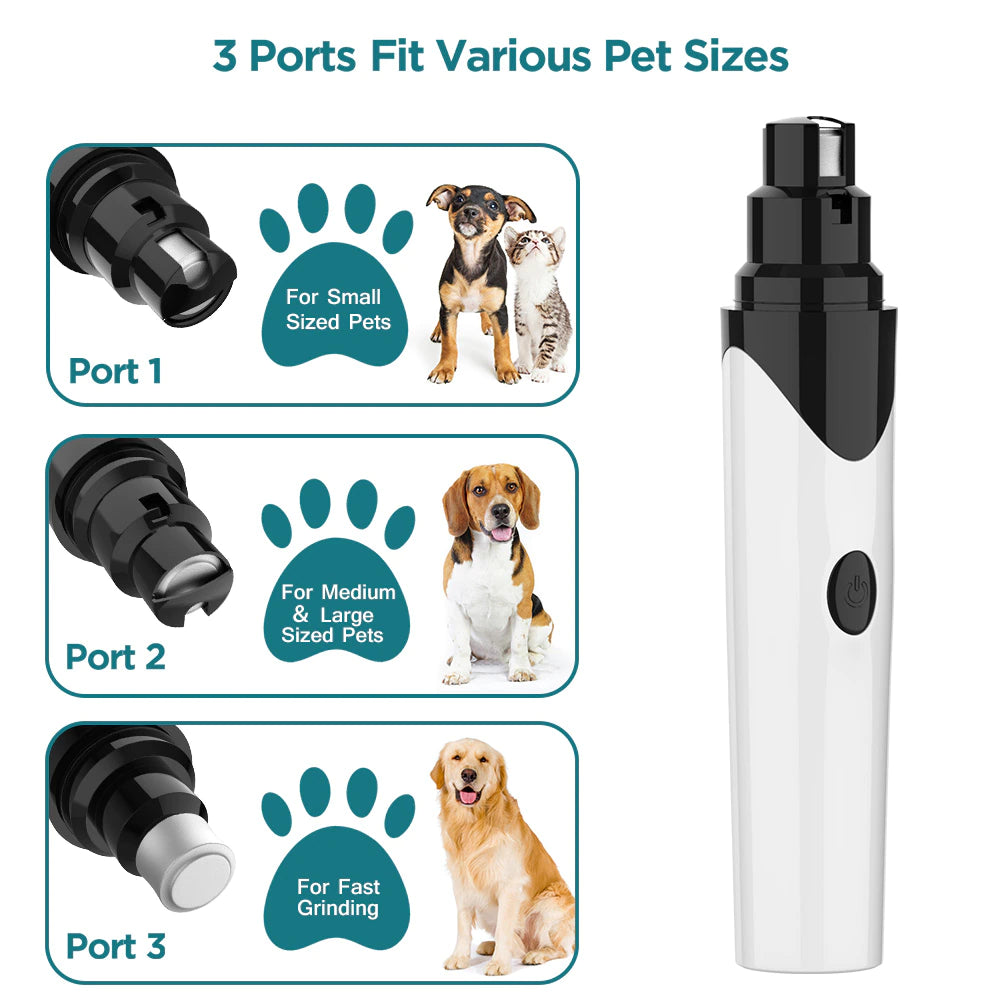 Painless Electric Cordless Pet Nail Grinder With Three Grinding Ports