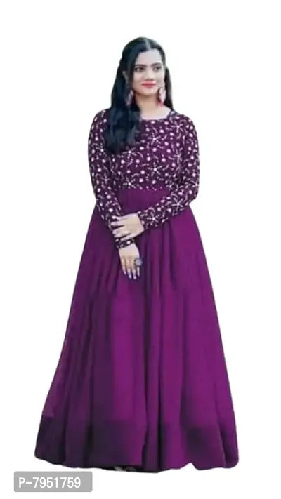 sfKanjari Womens Gown Net Model One Piece Maxi Long Dress for Girls Traditional Full Length Anarkali Long Frock for Women Readymade Full Stitched Gown (X-Large, Purple)