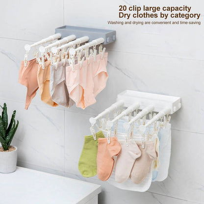 Wall-Mounted Retractable Drying Hanger With Clips