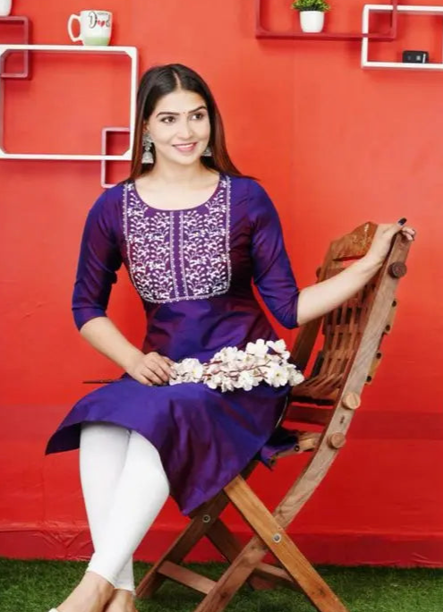 Purple Emrodery kurti for women