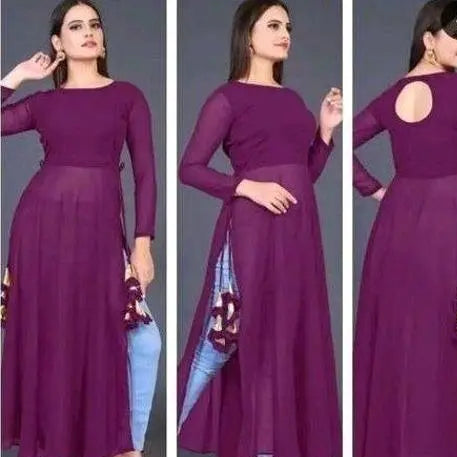 Latest Trending New Fancy Designer Wine Pure Georgette Kurti