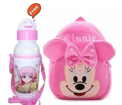 Kids Bag With Free Water Bottle Bagpacks Kids Bag Nursery Picnic Carry Plush Bags School Bags for Kid Girl and Boy Pack of 1
