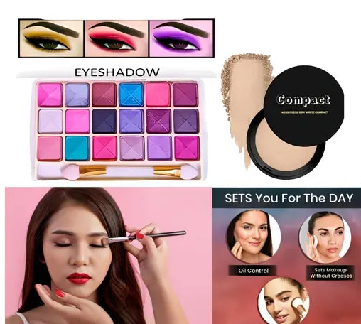 Unique Makeup kit combo for Girls and Women Brush Set, Eyeshadow, 2 Lipstick Random Shade, Mascara,Kajal, Foundation, Tissue, Compact, 1 Nailpaint Random Shade, Total 10 Items in this combo