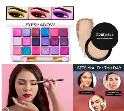 Unique Makeup kit combo for Girls and Women Brush Set, Eyeshadow, 2 Lipstick Random Shade, Mascara,Kajal, Foundation, Tissue, Compact, 1 Nailpaint Random Shade, Total 10 Items in this combo