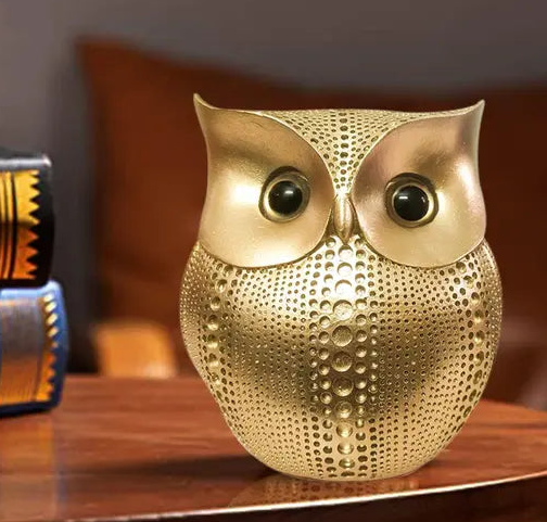 Modern Classy Lucky Owl Resin Art Figure Showpiece (Golden)