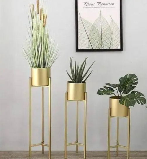 A S INDIA Art Planter with tall stand for bedroom balcony garden indoor gold pack of 3