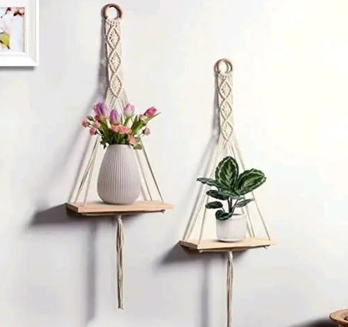 GUDDI IMPEX Wall Hanging Shelf, Well Finished Shelves, Hanging Swing Rope Shelves White Rope Hanging Shelves, Wall Decor Swing Shelf for Home/Office Decor Pack of 2 in