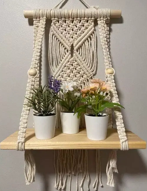 Wooden Wall Hanging Shelf |921| Modern Chic Woven Macrame Tapestries, Wall Art Home Decor for Apartment
