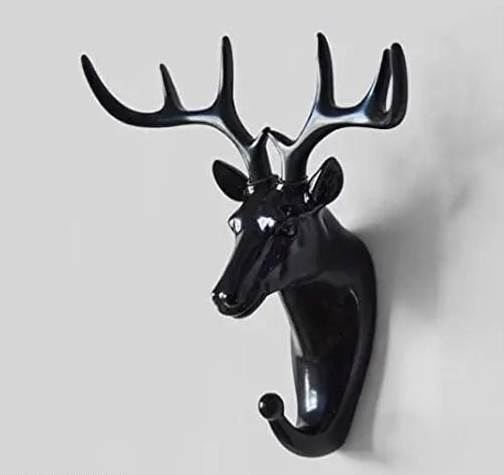 UNIQUEE Fashion Deer Head Antlers Self Adhesive Hook Keys Hat Holder Wall Door Hanger Size Medium (Black)
