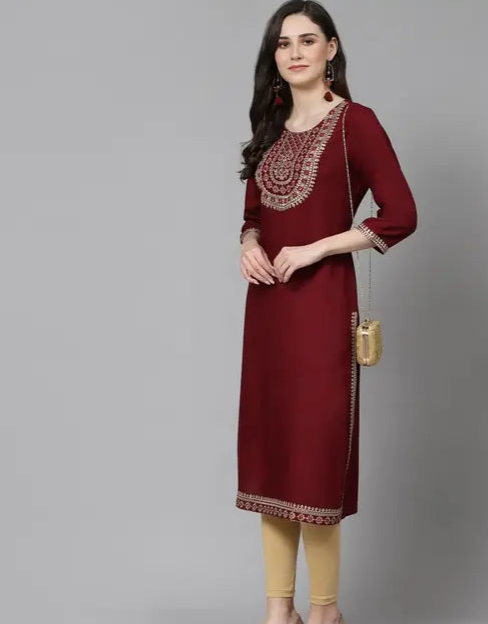 Women Embroidered Straight Kurta